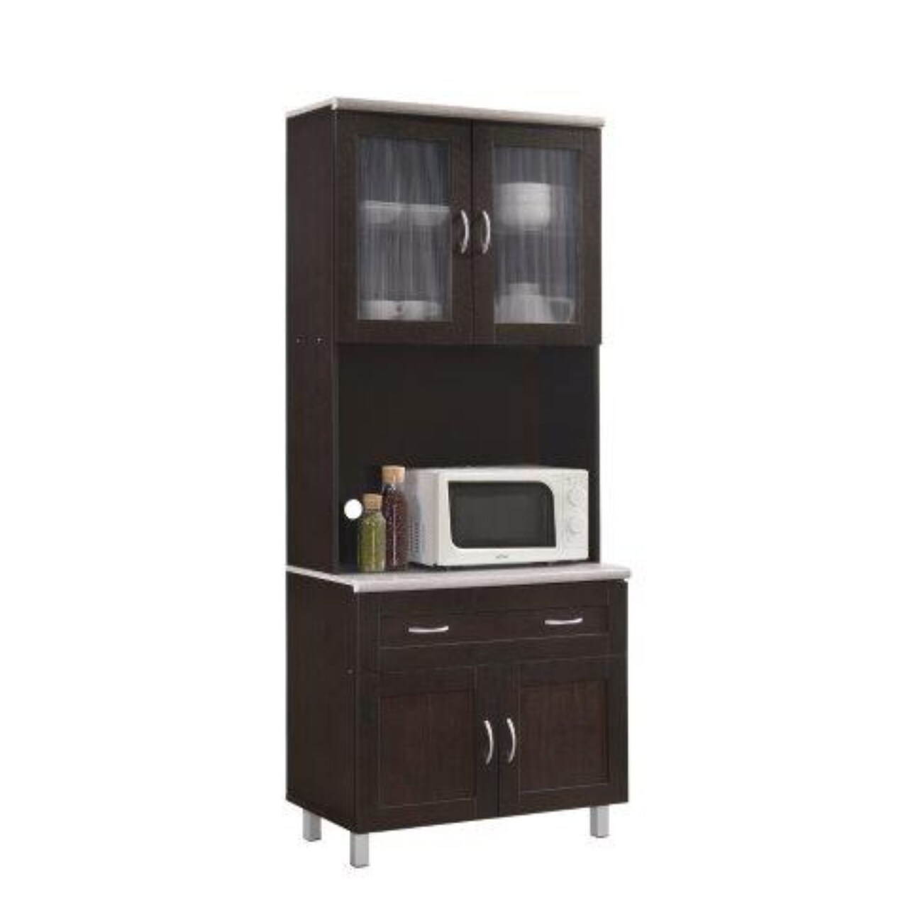Contemporary Home Living 77.5" Brown and Gray Enclosed Kitchen Cabinet